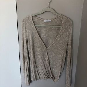 Oatmeal Bell-Sleeve V-Neck Blouse